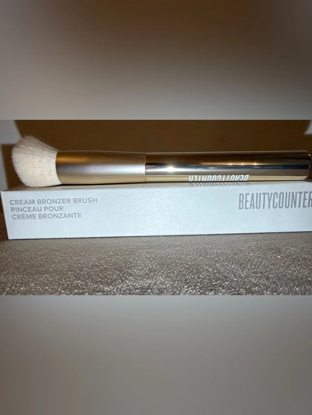 NIB Beautycounter Cream Bronzer Brush Gold Angled Powder‎ Clean Beauty MSRP$36